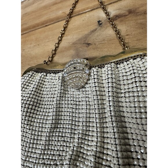 Antique / Vintage  Whiting & Davis White Mesh Bag Rhinestone Clasp